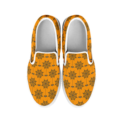 Halloween Spider Web Pattern Print White Slip On Shoes