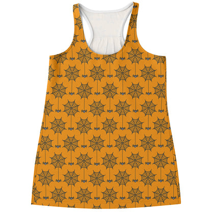 Halloween Spider Web Pattern Print Women's Racerback Tank Top