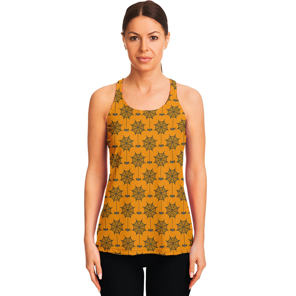 Halloween Spider Web Pattern Print Women's Racerback Tank Top
