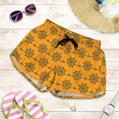 Halloween Spider Web Pattern Print Women's Shorts