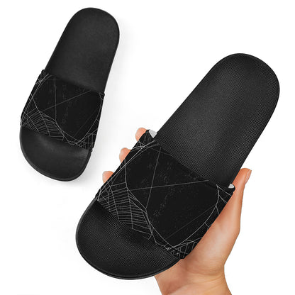 Halloween Spider Web Print Black Slide Sandals