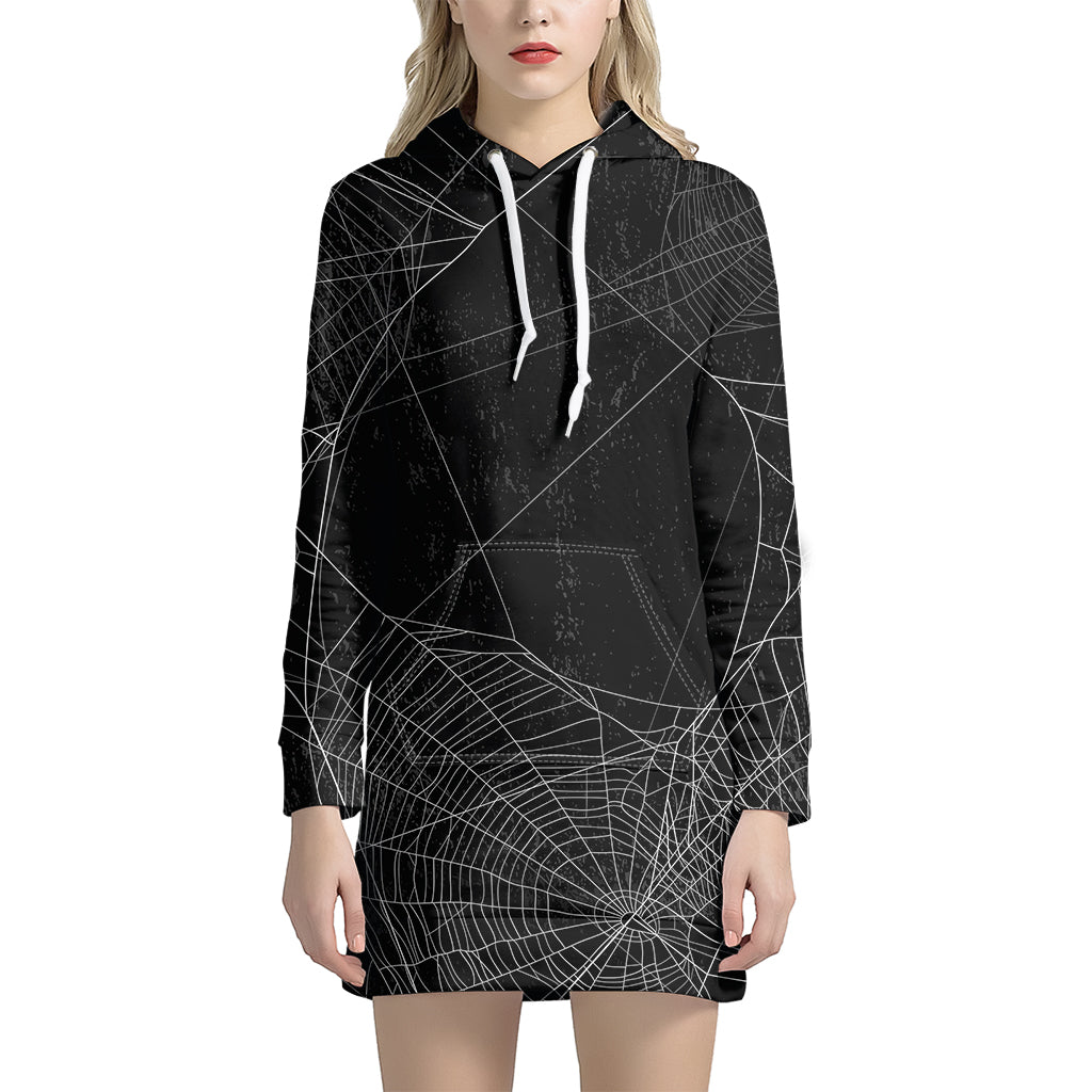 Halloween Spider Web Print Pullover Hoodie Dress