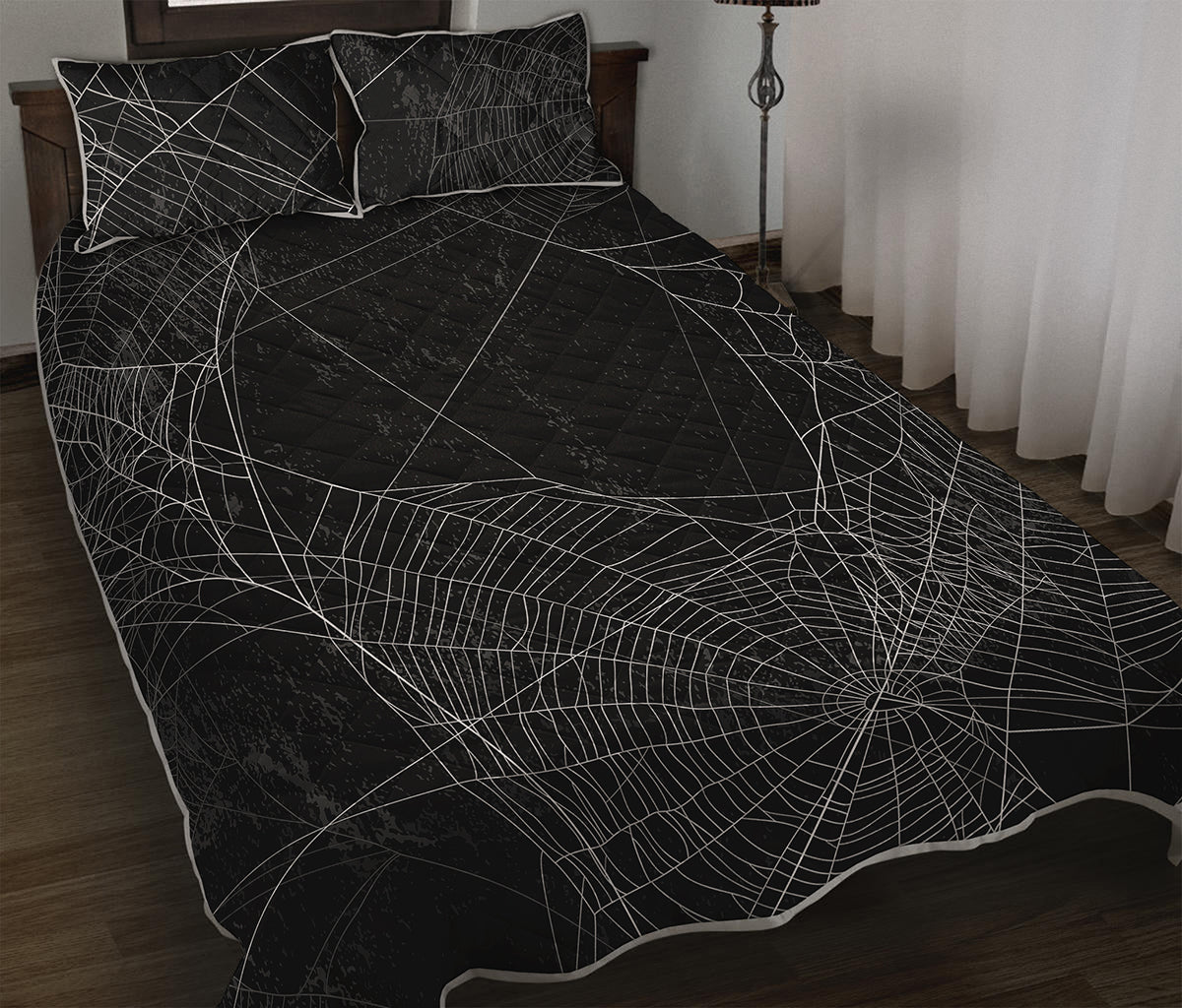 Halloween Spider Web Print Quilt Bed Set