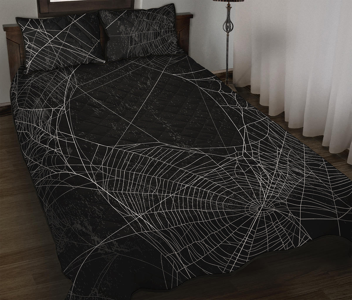 Halloween Spider Web Print Quilt Bed Set