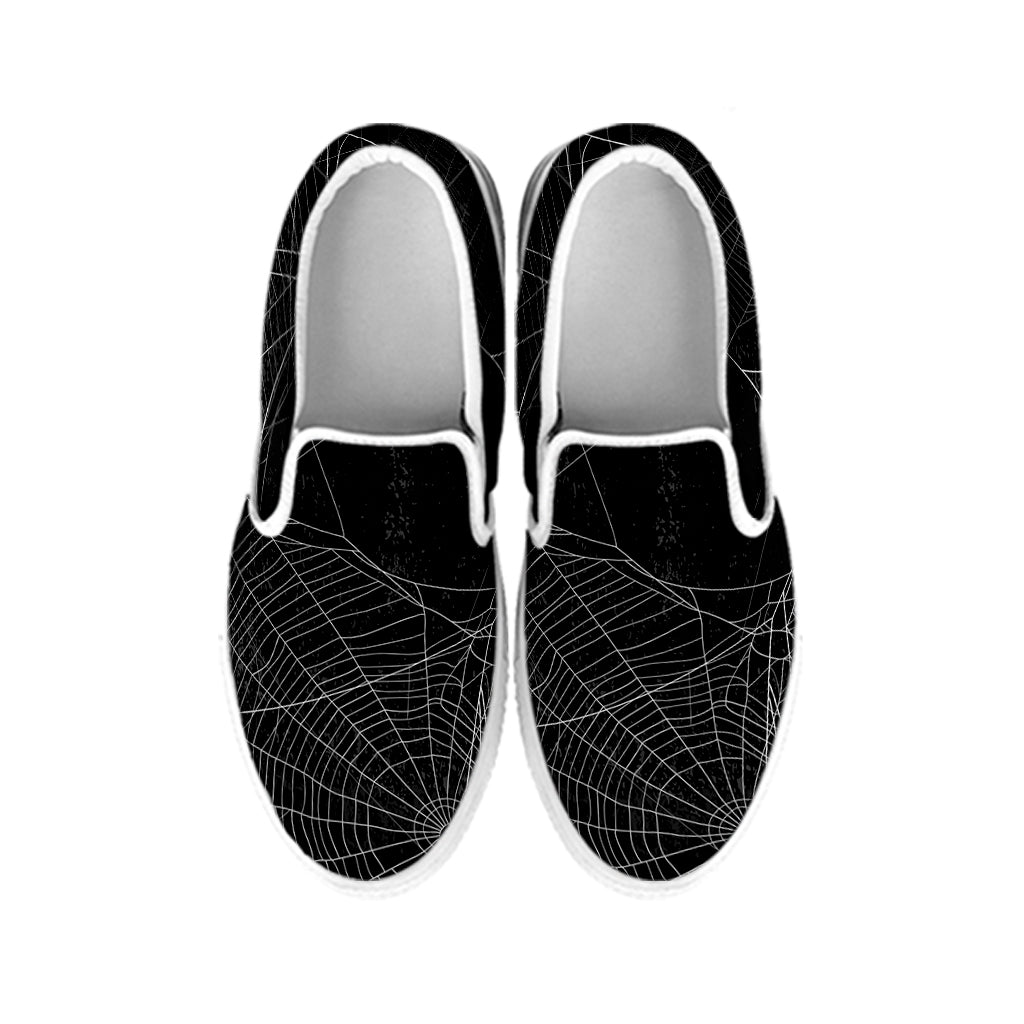 Halloween Spider Web Print White Slip On Shoes