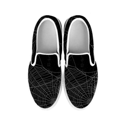 Halloween Spider Web Print White Slip On Shoes