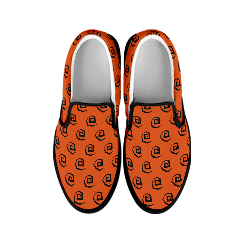 Halloween Spiral Pattern Print Black Slip On Shoes