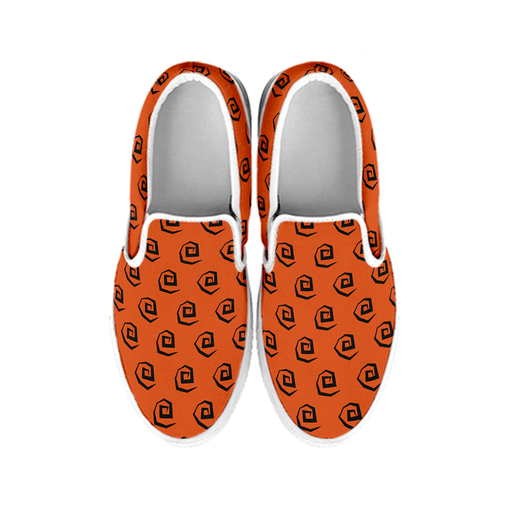 Halloween Spiral Pattern Print White Slip On Shoes