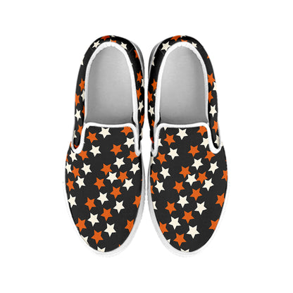 Halloween Star Pattern Print White Slip On Shoes