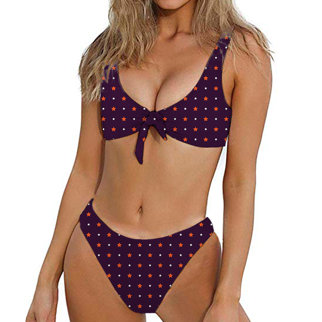 Halloween Stars Pattern Print Front Bow Tie Bikini