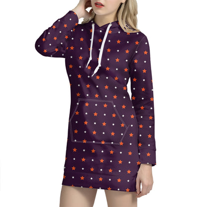 Halloween Stars Pattern Print Hoodie Dress