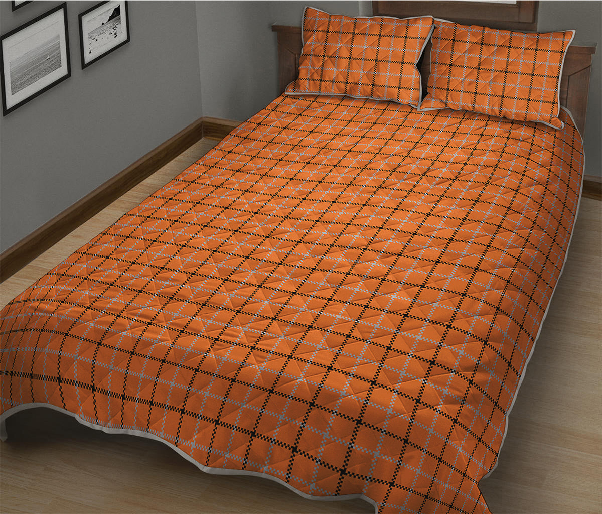 Halloween Tattersall Pattern Print Quilt Bed Set