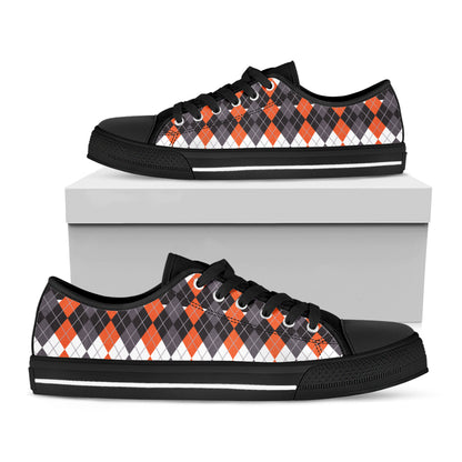 Halloween Themed Argyle Pattern Print Black Low Top Shoes