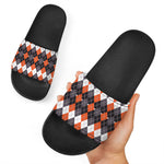 Halloween Themed Argyle Pattern Print Black Slide Sandals