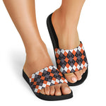 Halloween Themed Argyle Pattern Print Black Slide Sandals