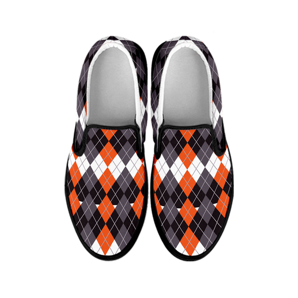 Halloween Themed Argyle Pattern Print Black Slip On Shoes