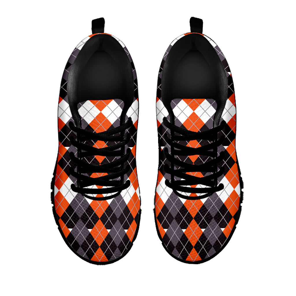 Halloween Themed Argyle Pattern Print Black Sneakers