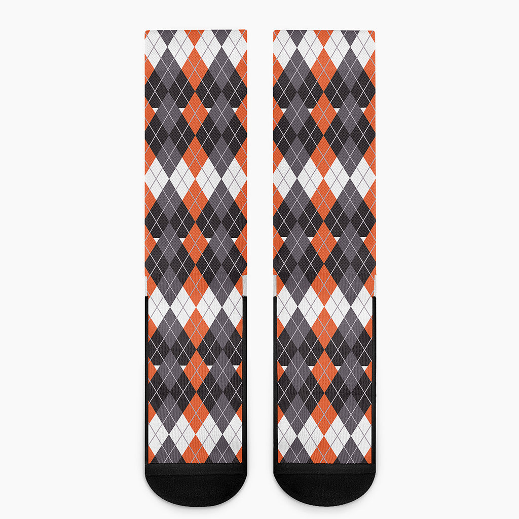 Halloween Themed Argyle Pattern Print Crew Socks