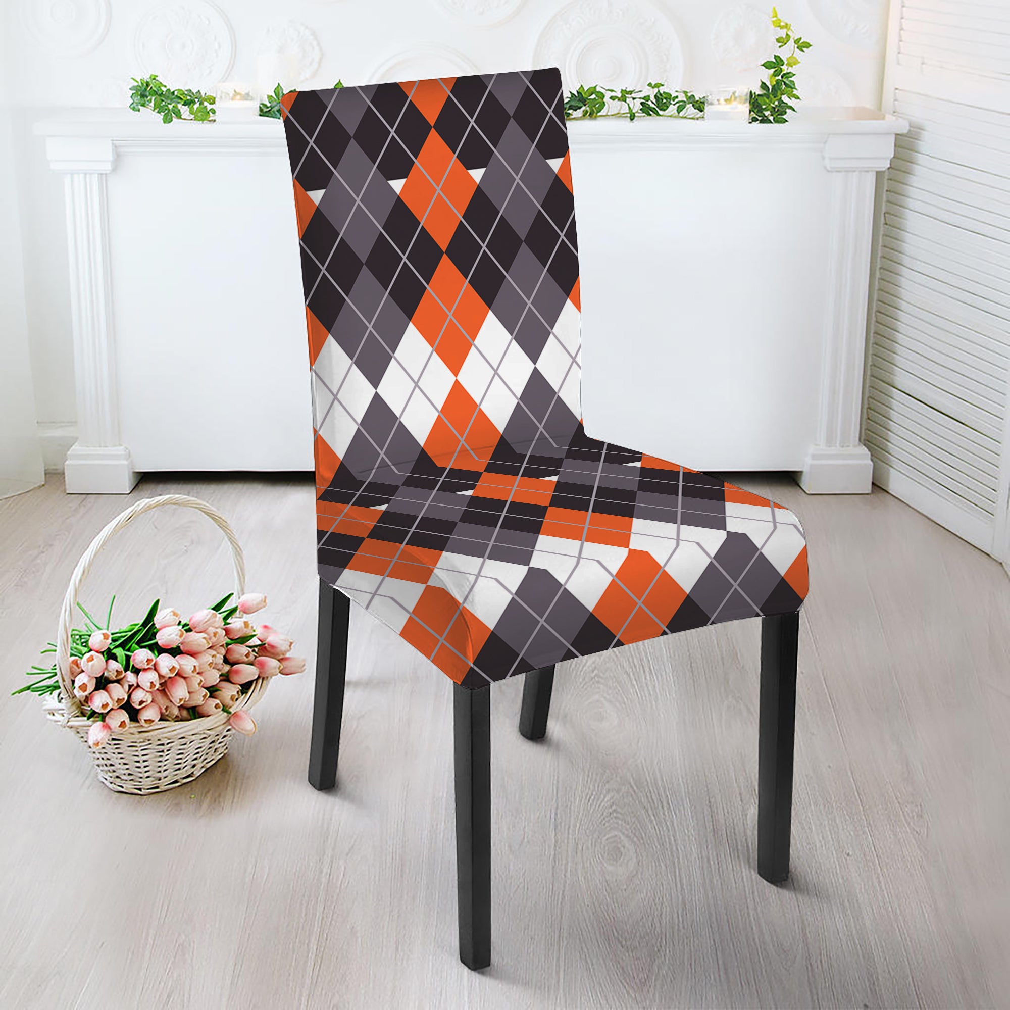 Halloween Themed Argyle Pattern Print Dining Chair Slipcover