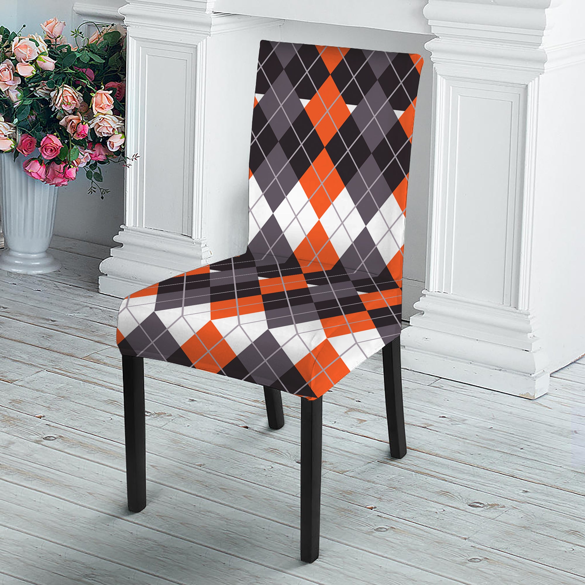 Halloween Themed Argyle Pattern Print Dining Chair Slipcover