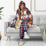 Halloween Themed Argyle Pattern Print Hooded Blanket