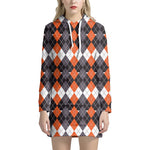 Halloween Themed Argyle Pattern Print Hoodie Dress