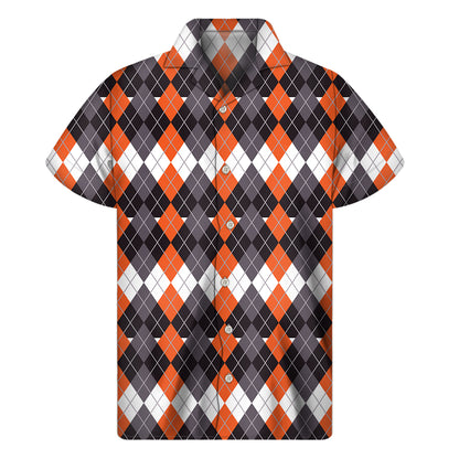 Halloween Themed Argyle Pattern Print Men's Short Sleeve Shirt