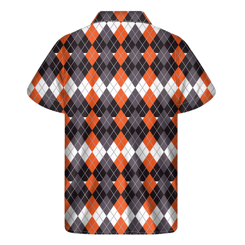 Halloween Themed Argyle Pattern Print Men's Short Sleeve Shirt