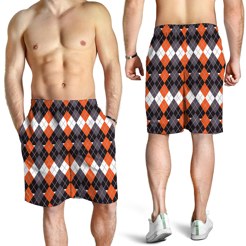 Halloween Themed Argyle Pattern Print Men's Shorts