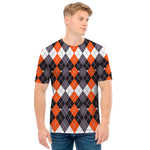 Halloween Themed Argyle Pattern Print Men's T-Shirt