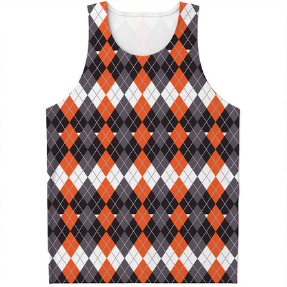 Halloween Themed Argyle Pattern Print Men's Tank Top