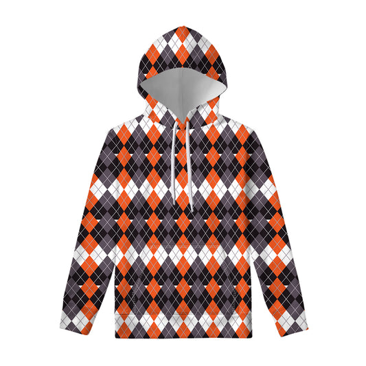 Halloween Themed Argyle Pattern Print Pullover Hoodie