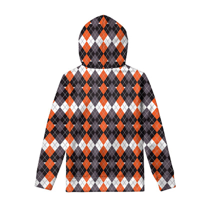 Halloween Themed Argyle Pattern Print Pullover Hoodie