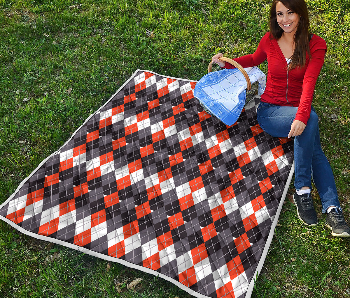 Halloween Themed Argyle Pattern Print Quilt