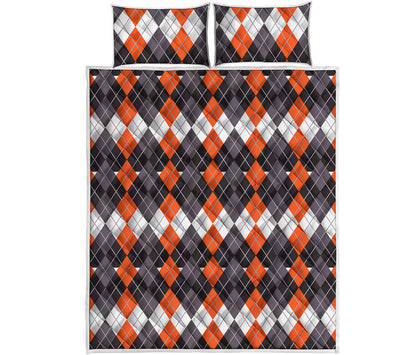 Halloween Themed Argyle Pattern Print Quilt Bed Set
