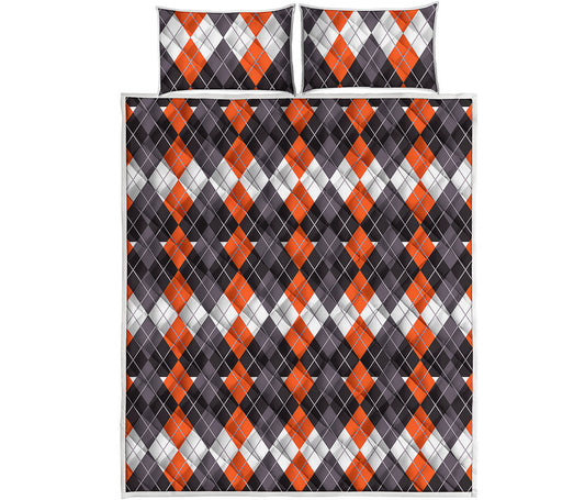 Halloween Themed Argyle Pattern Print Quilt Bed Set