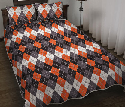 Halloween Themed Argyle Pattern Print Quilt Bed Set