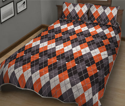 Halloween Themed Argyle Pattern Print Quilt Bed Set