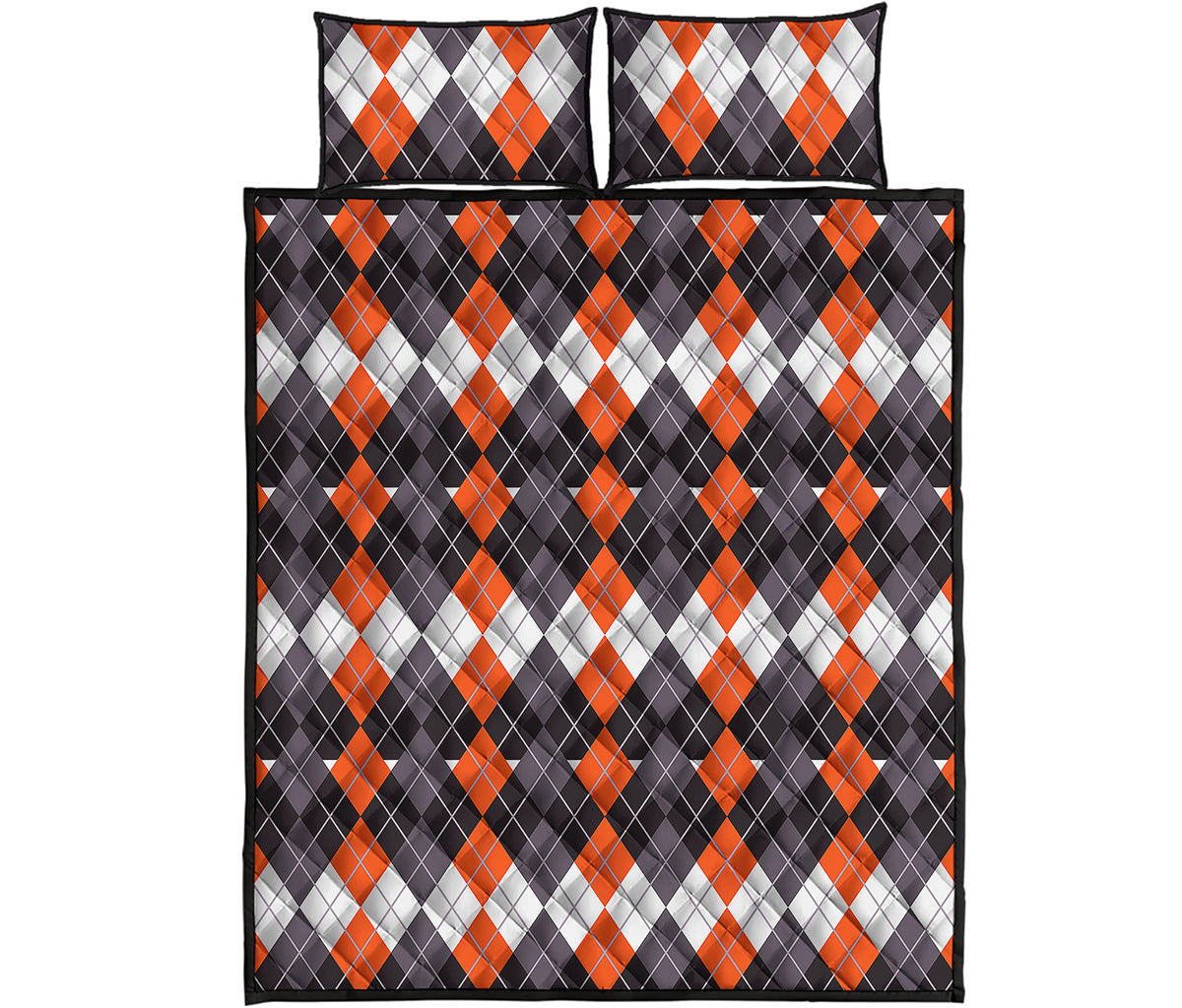 Halloween Themed Argyle Pattern Print Quilt Bed Set