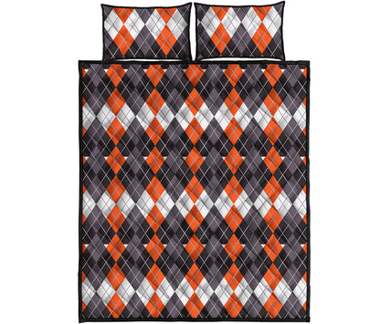 Halloween Themed Argyle Pattern Print Quilt Bed Set