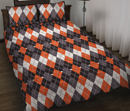 Halloween Themed Argyle Pattern Print Quilt Bed Set
