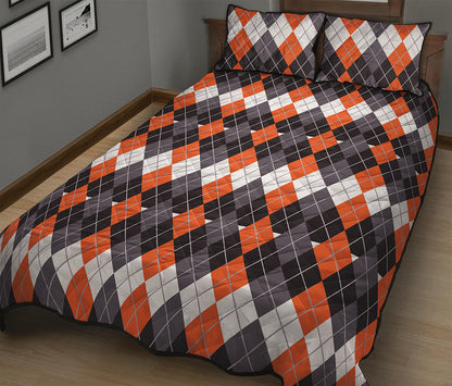 Halloween Themed Argyle Pattern Print Quilt Bed Set