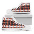 Halloween Themed Argyle Pattern Print White High Top Sneakers