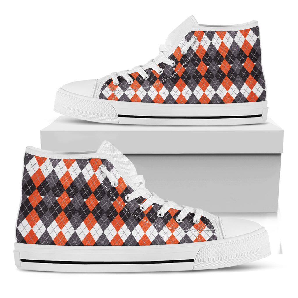 Halloween Themed Argyle Pattern Print White High Top Shoes