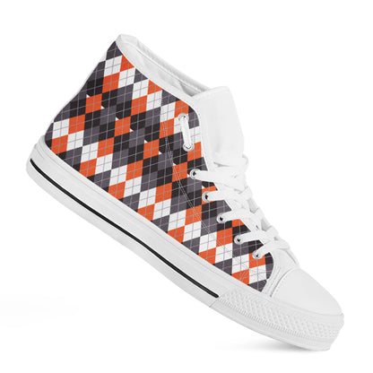 Halloween Themed Argyle Pattern Print White High Top Shoes