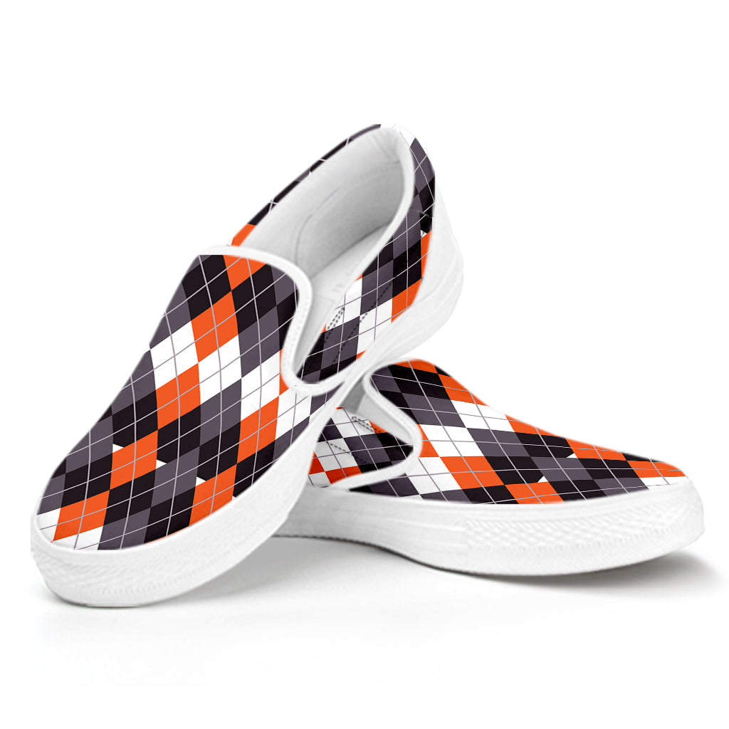 Halloween Themed Argyle Pattern Print White Slip On Shoes