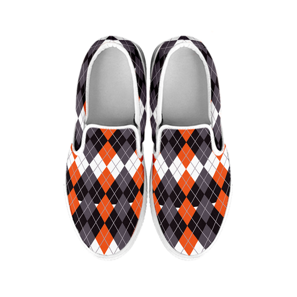 Halloween Themed Argyle Pattern Print White Slip On Shoes