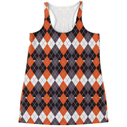 Halloween Themed Argyle Pattern Print Women's Racerback Tank Top