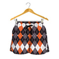 Halloween Themed Argyle Pattern Print Women's Shorts