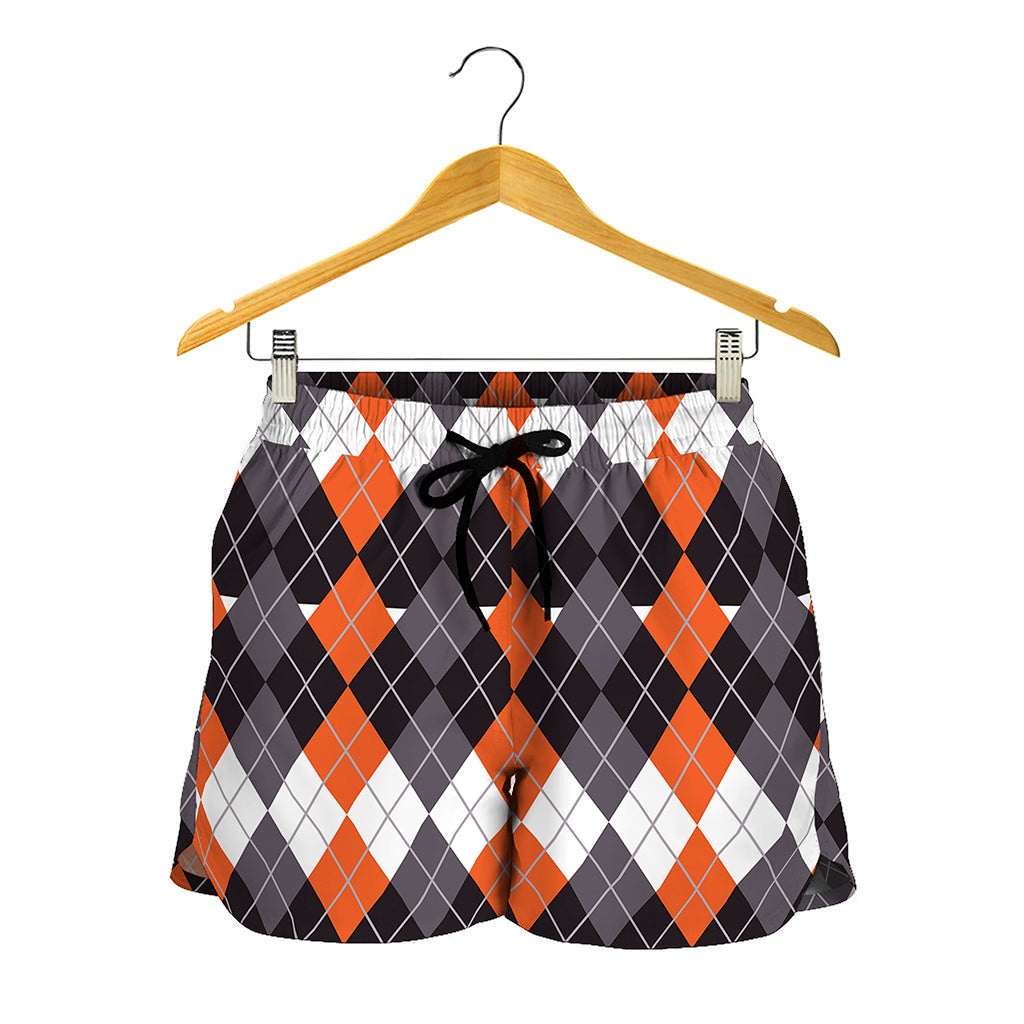 Halloween Themed Argyle Pattern Print Women's Shorts